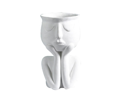 Human Think Face Ceramic Home Plants Flower Pot Vase Planter Tabletop Decoration-Red V1263-JX-615