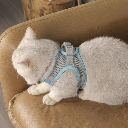 Pet Cat Harness and Leash Set Breathable Vest with Reflective Strip for Kitten Walking Traveling Blue V1263-JX-6159-1