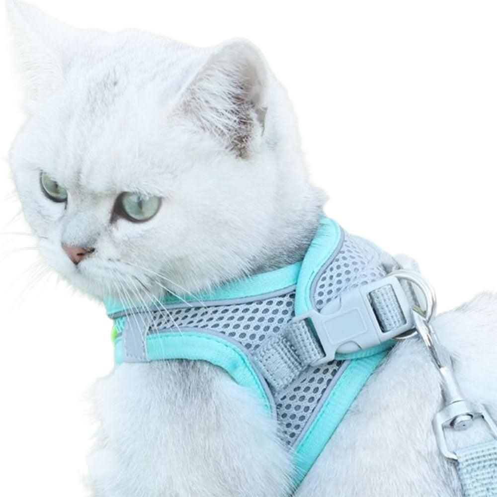 Pet Cat Harness and Leash Set Breathable Vest with Reflective Strip for Kitten Walking Traveling Blue V1263-JX-6159-3