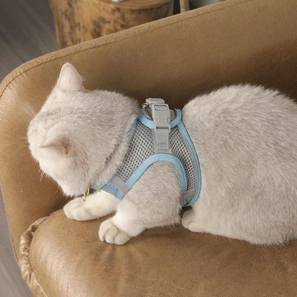 Pet Cat Harness and Leash Set Breathable Vest with Reflective Strip for Kitten Walking Traveling Blue V1263-JX-6159-3