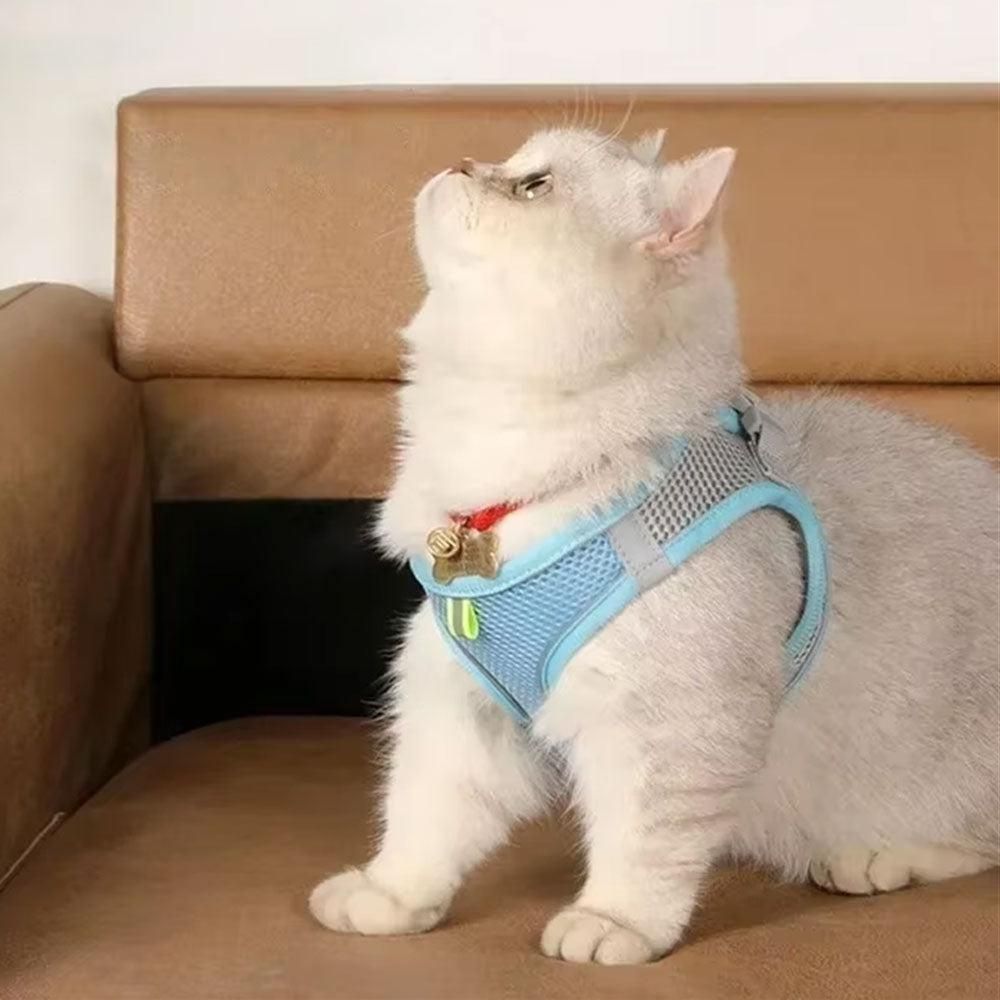 Pet Cat Harness and Leash Set Breathable Vest with Reflective Strip for Kitten Walking Traveling Blue V1263-JX-6159-3