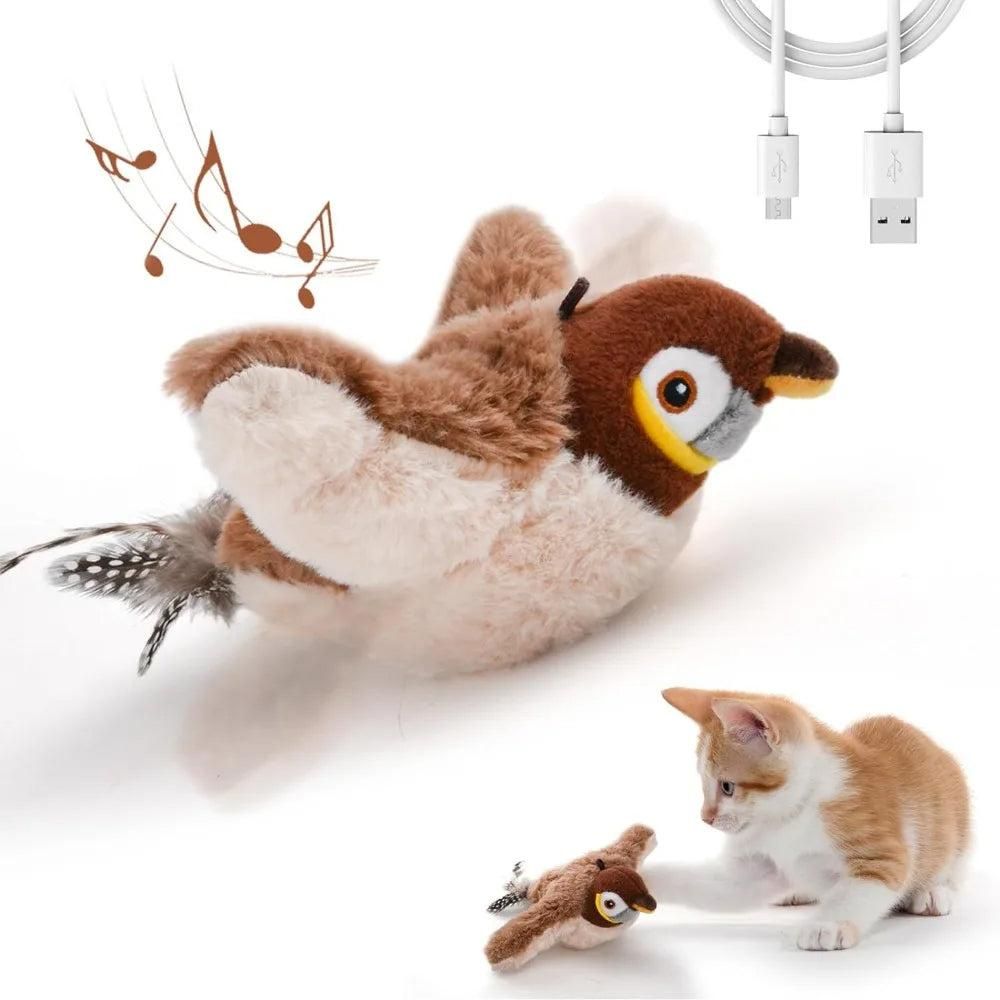Cat Squeaky Toys Rechargeable Interactive Cat Toy Touch Activated Kitten Plush Pet Toys Brown V1263-JX-6162
