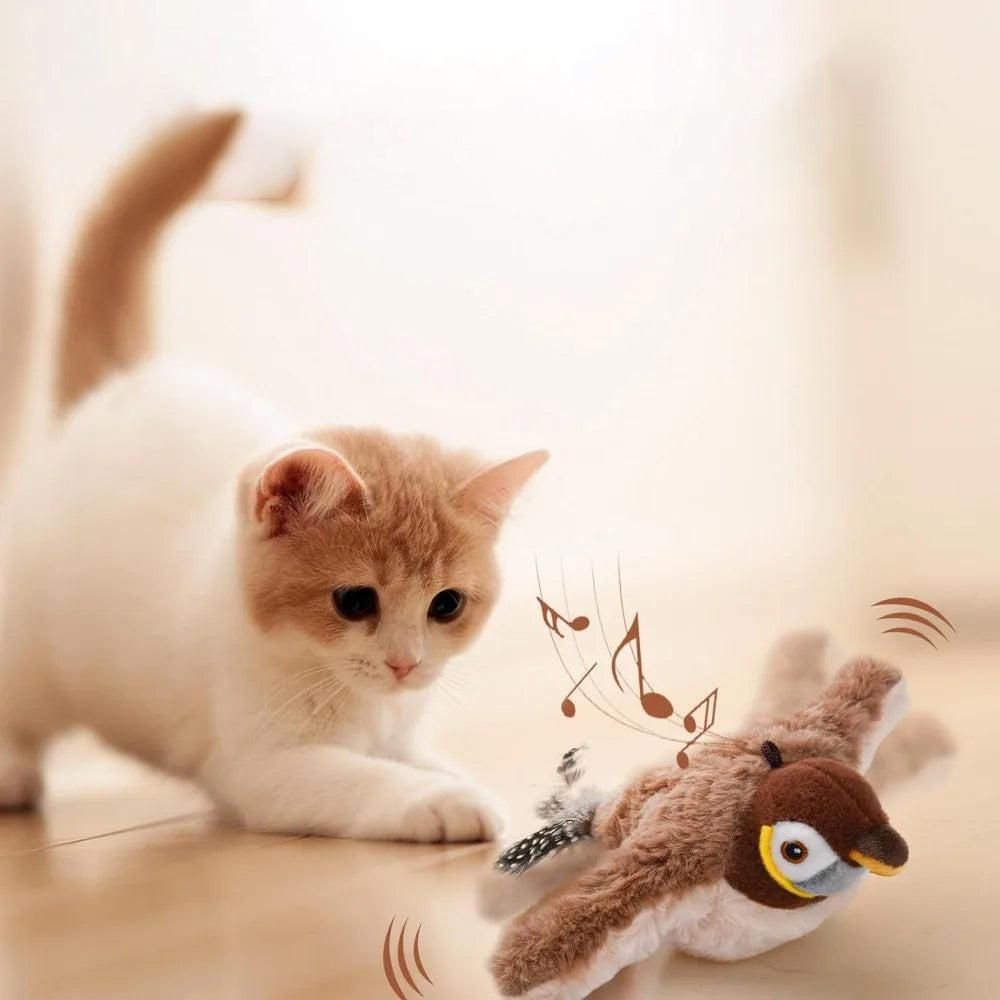 Cat Squeaky Toys Rechargeable Interactive Cat Toy Touch Activated Kitten Plush Pet Toys Brown V1263-JX-6162