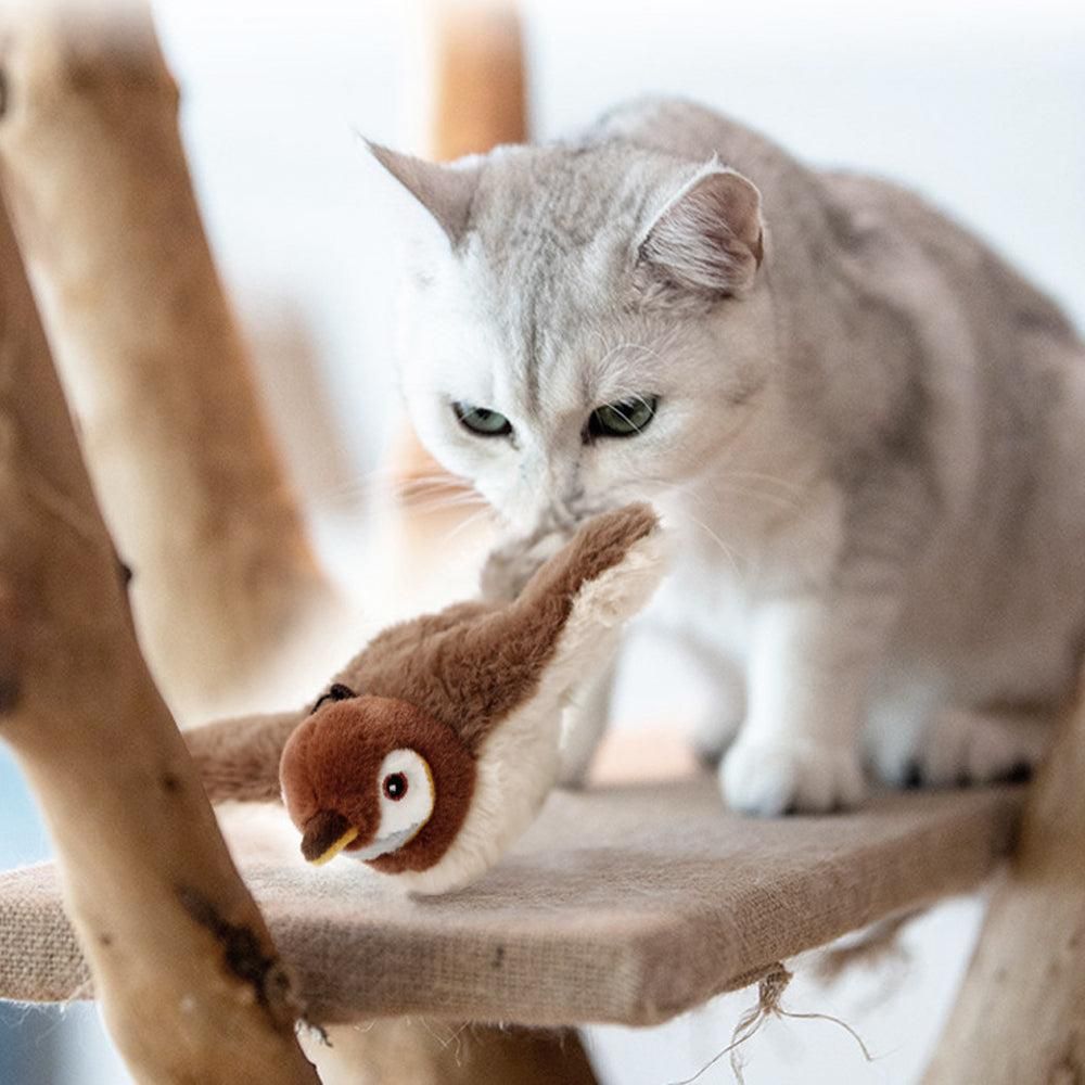 Cat Squeaky Toys Rechargeable Interactive Cat Toy Touch Activated Kitten Plush Pet Toys Brown V1263-JX-6162
