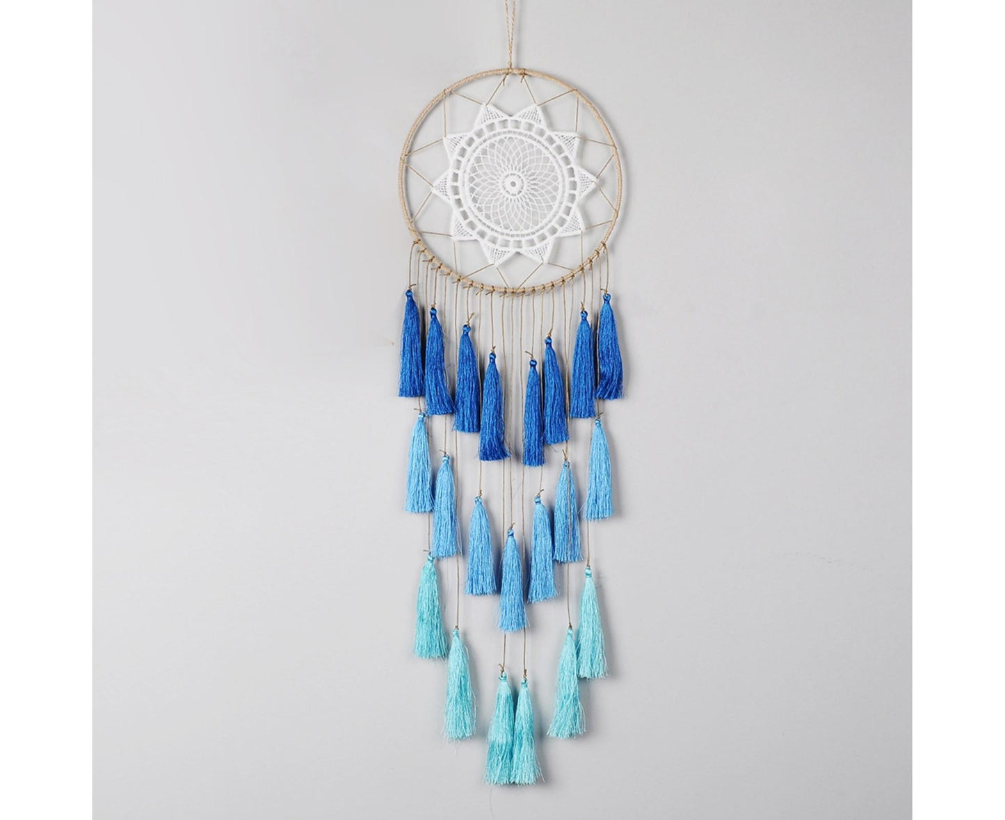 Round Handmade Wall Hanging Wind Chime Dream Catcher with Tassel Home Decor-White V1263-JX-618