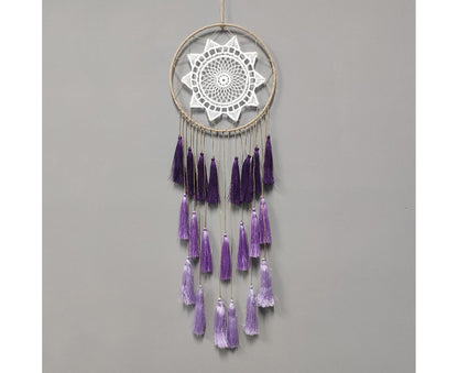 Round Handmade Wall Hanging Wind Chime Dream Catcher with Tassel Home Decor-White V1263-JX-618