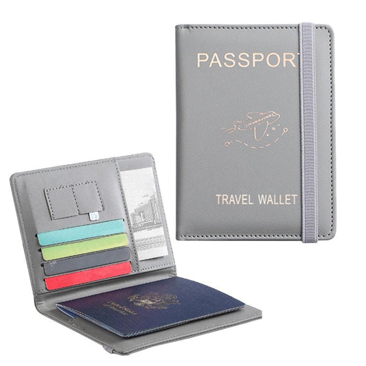 RFID Blocking Passport Holder Travel Passport Wallet Card Holder Gray V1263-JX-6200