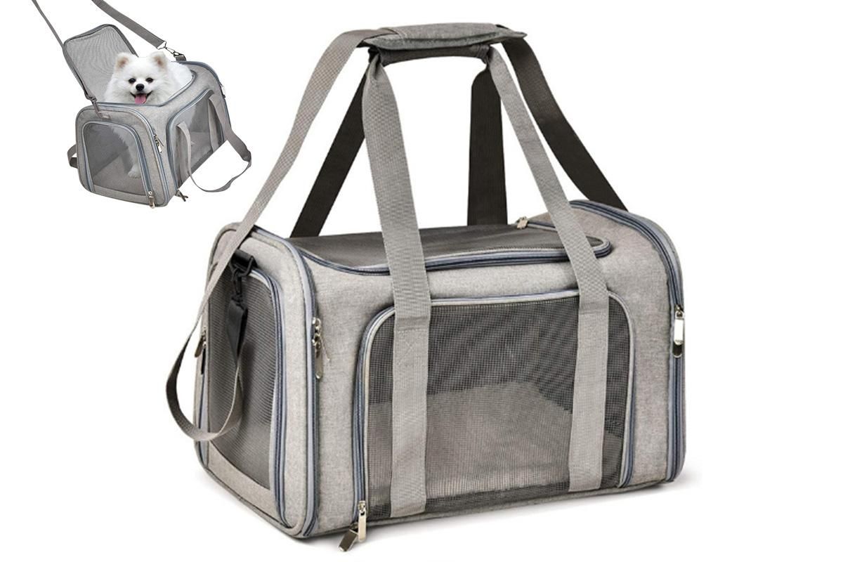 Portable Travel Bag Soft Crate Cage Cat Bag Animal Carriers for Pets -Grey V1263-JX-6209-3
