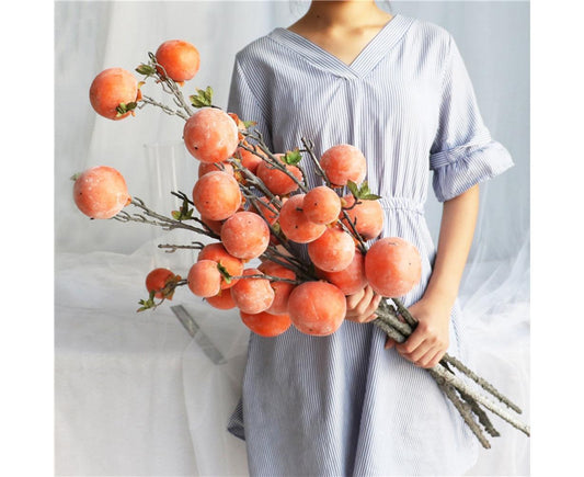 Artificial Flower 7/6 Heads Persimmon Branch Home Wedding Party Festival Decor V1263-JX-622