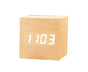 Wooden Sound Control Square LED Digital USB/AAA Electronic Table Alarm Clock - Beige Yellow V1263-JX-625