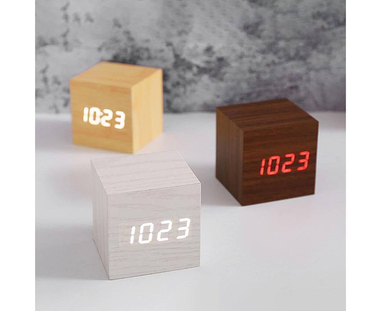 Wooden Sound Control Square LED Digital USB/AAA Electronic Table Alarm Clock - Beige Yellow V1263-JX-625