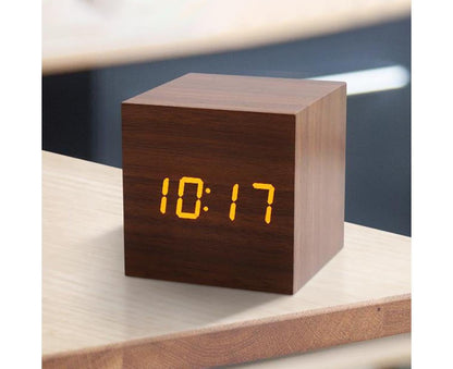 Wooden Sound Control Square LED Digital USB/AAA Electronic Table Alarm Clock - Beige Yellow V1263-JX-625