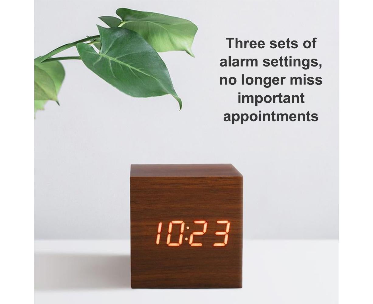 Wooden Sound Control Square LED Digital USB/AAA Electronic Table Alarm Clock - Beige Yellow V1263-JX-625