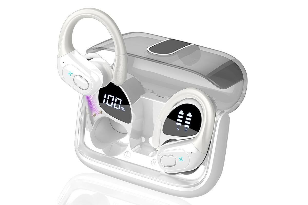 Wireless Bluetooth 5.4 Headphone Over Ear Bud IPX5 Waterproof Earphone for Sport Running - White V1263-JX-6260-3
