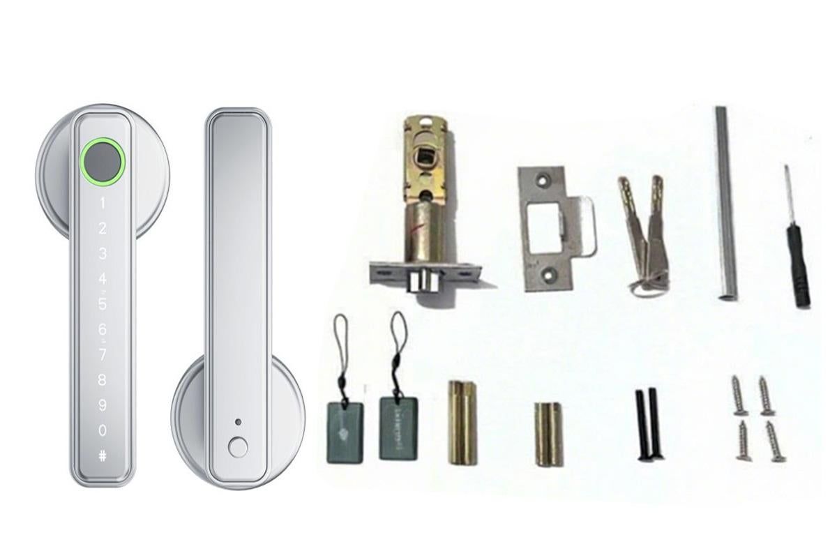 5 in 1 Smart Door Lock Fingerprint Door Knob with IC Cards and Backup Keys - Silver V1263-JX-6264-1