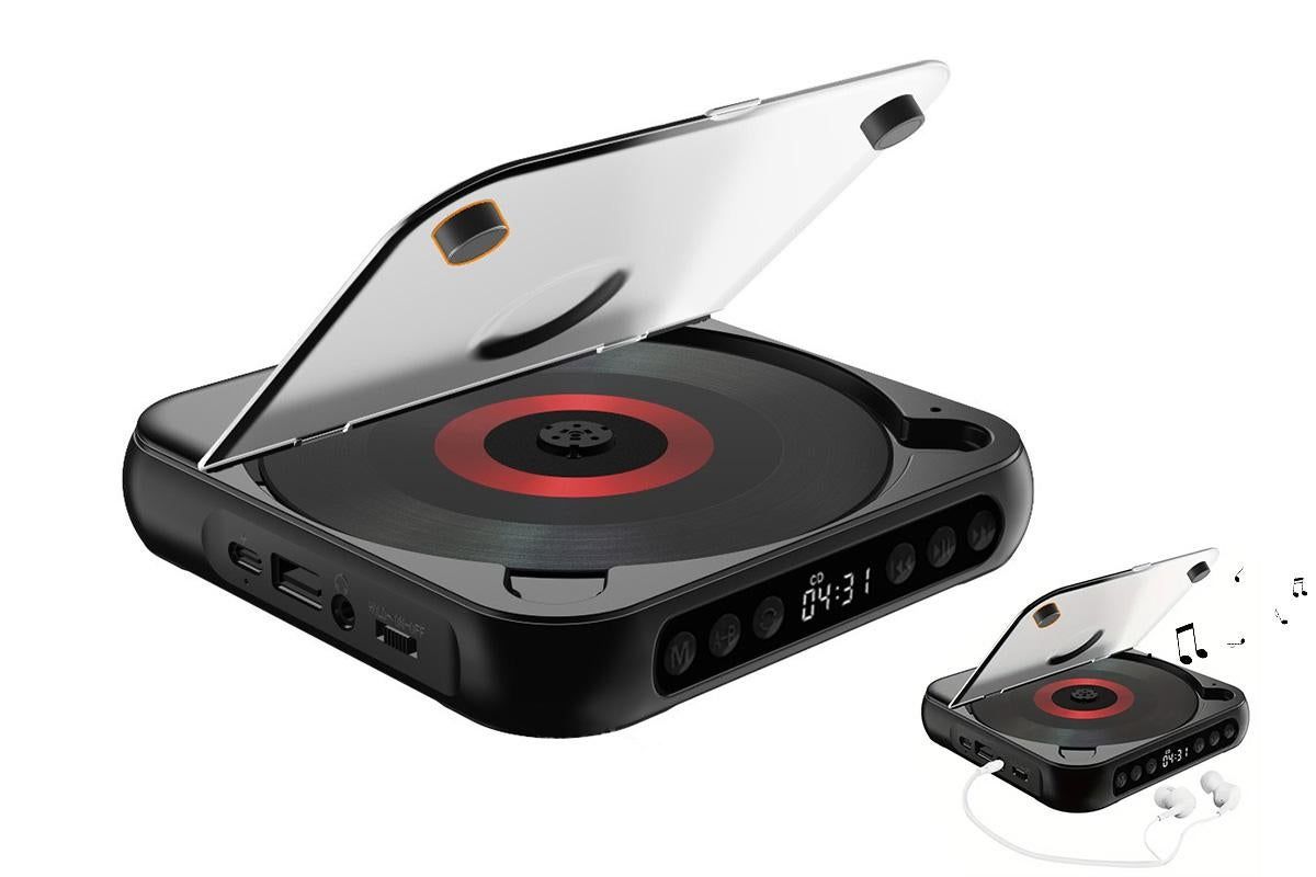 Portable CD Player Bluetooth 5.3 with HiFi Speakers Rechargeable Walkman Supports CD USB MP3 for Home - Black V1263-JX-6271-2