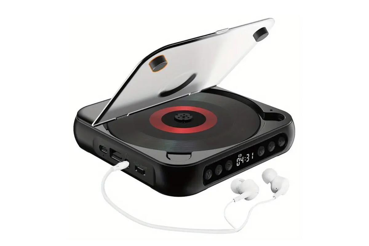 Portable CD Player Bluetooth 5.3 with HiFi Speakers Rechargeable Walkman Supports CD USB MP3 for Home - Black V1263-JX-6271-2
