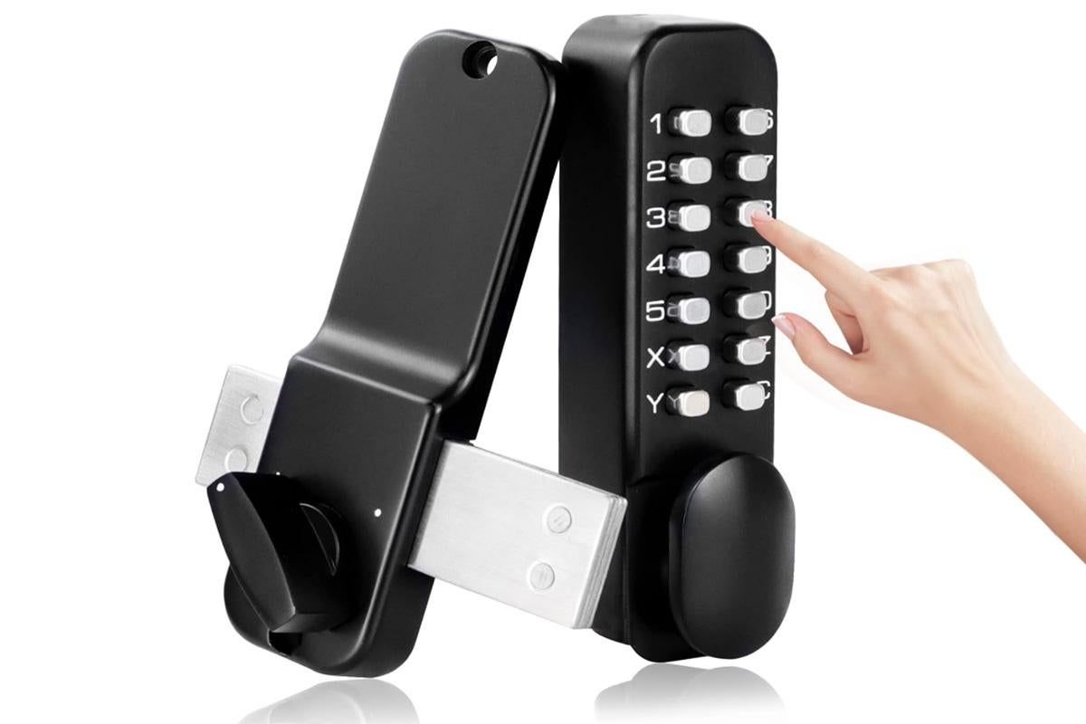 Gate Door Locks Set with Keypad Mechanical Keyless Entry Door Lock for Garden Garage Yard -Black V1263-JX-6287-1