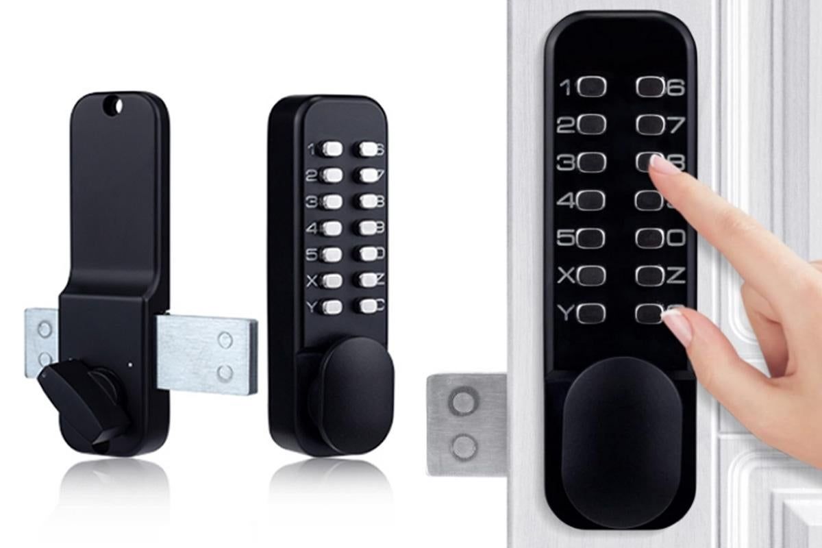 Gate Door Locks Set with Keypad Mechanical Keyless Entry Door Lock for Garden Garage Yard -Black V1263-JX-6287-1