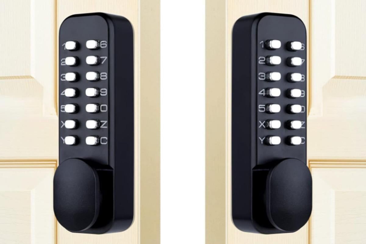 Gate Door Locks Set with Keypad Mechanical Keyless Entry Door Lock for Garden Garage Yard -Black V1263-JX-6287-1