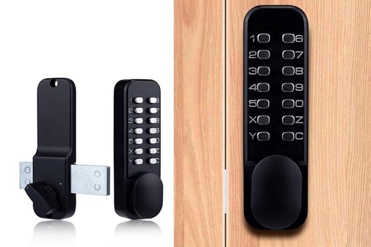Gate Door Locks Set with Keypad Mechanical Keyless Entry Door Lock for Garden Garage Yard -Black V1263-JX-6287-1