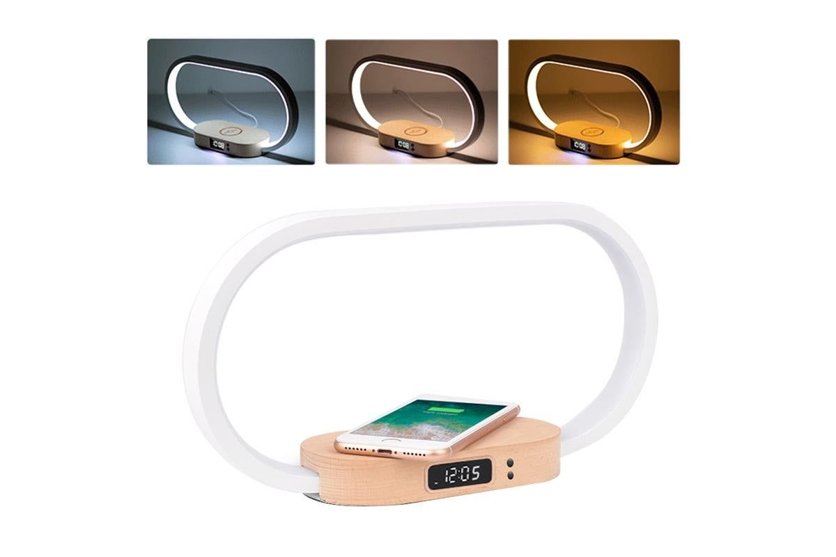Bedside Lamp with Clock 10W Fast Wireless Charger USB Port Nightstand Touch Lamp V1263-JX-6299