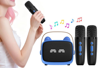 Mini Karaoke Machine Toys Gifts Portable MP3 Player with 2 Wireless Microphone - Purple V1263-JX-6300-2
