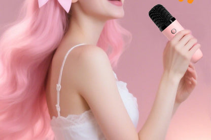 Mini Karaoke Machine Toys Gifts Portable MP3 Player with 2 Wireless Microphone - Pink V1263-JX-6300-3
