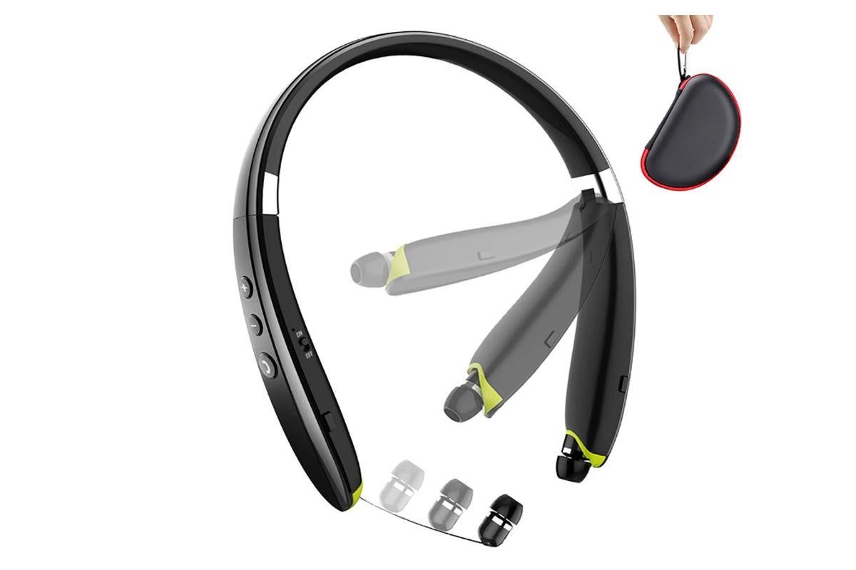 Bluetooth Headphones Foldable Bluetooth Neckband Headphones, Wireless Sports Headset with Built-in Mic - Black V1263-JX-6301