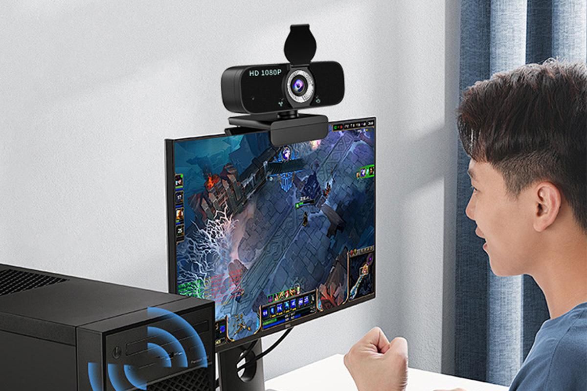 Full HD 1080P Webcam with Built-in Mic Wide Angle Auto Focus Privacy Cover for PC/Laptop Plug and Play USB V1263-JX-6309