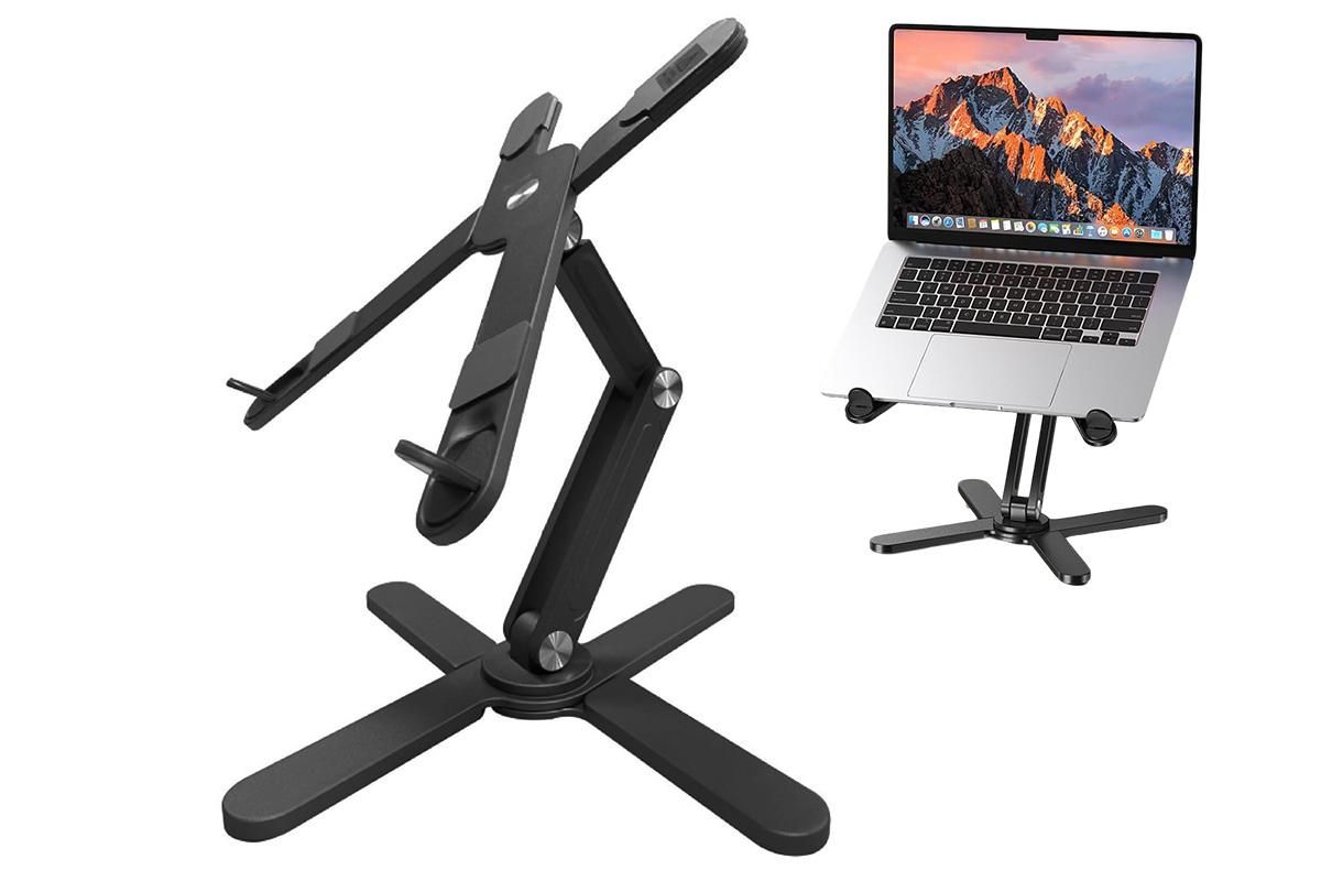 360 Degree Rotating Aluminum Laptop Stand Adjustable Desktop Holder for Notebook - Black V1263-JX-6315
