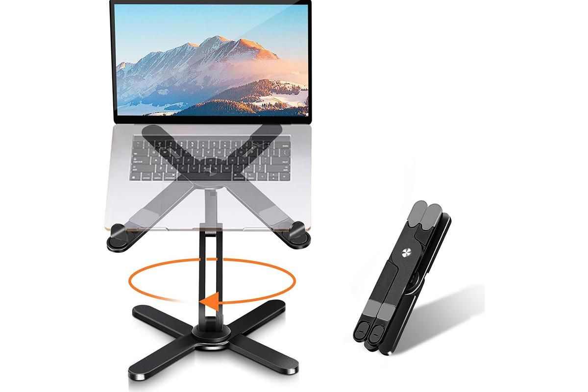 360 Degree Rotating Aluminum Laptop Stand Adjustable Desktop Holder for Notebook - Black V1263-JX-6315
