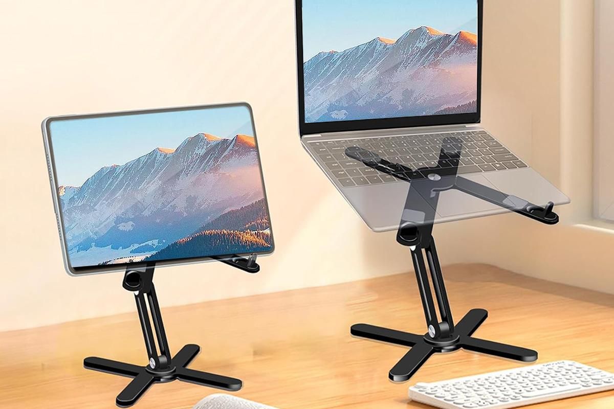 360 Degree Rotating Aluminum Laptop Stand Adjustable Desktop Holder for Notebook - Black V1263-JX-6315