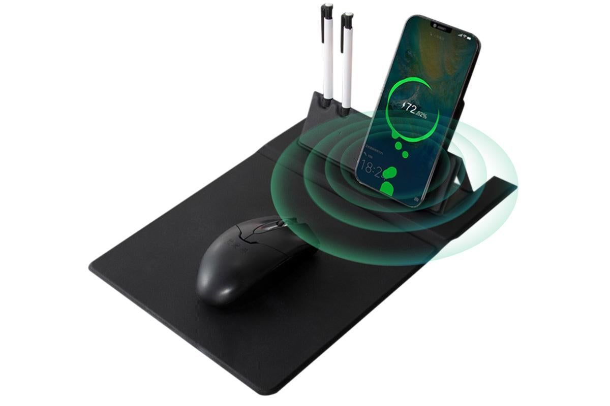 15W Fast Charging Wireless Mouse Pad with Foldable Design, Multi-Function PU Leather Desk Mat for Office & V1263-JX-6324