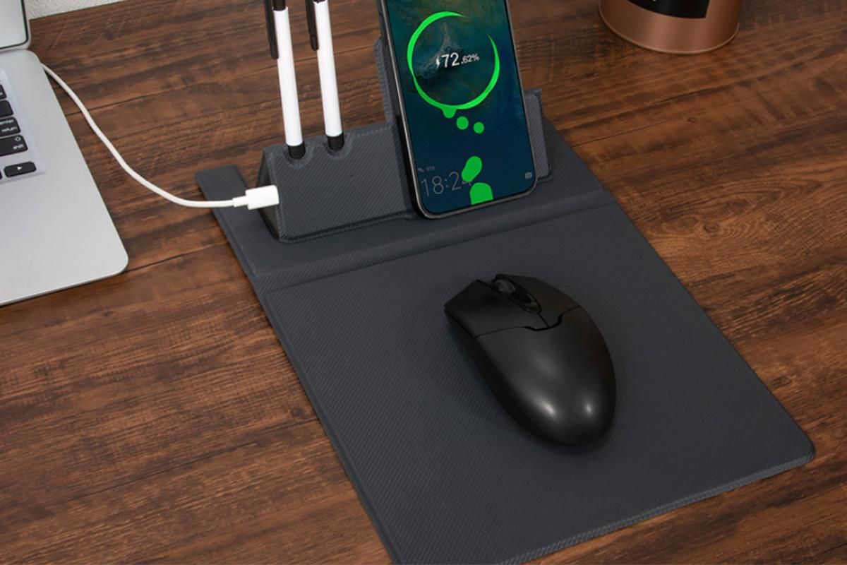 15W Fast Charging Wireless Mouse Pad with Foldable Design, Multi-Function PU Leather Desk Mat for Office & V1263-JX-6324