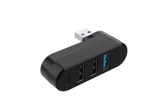 4 Port USB Hub Rotatable 180 Degrees USB Splitter with Type-C for Laptop - Black V1263-JX-6328-1