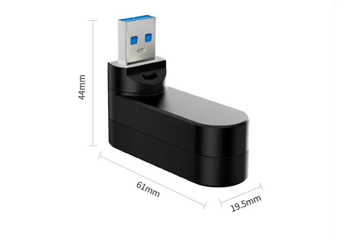 4 Port USB Hub Rotatable 180 Degrees USB Splitter with Type-C for Laptop - Black V1263-JX-6328-1