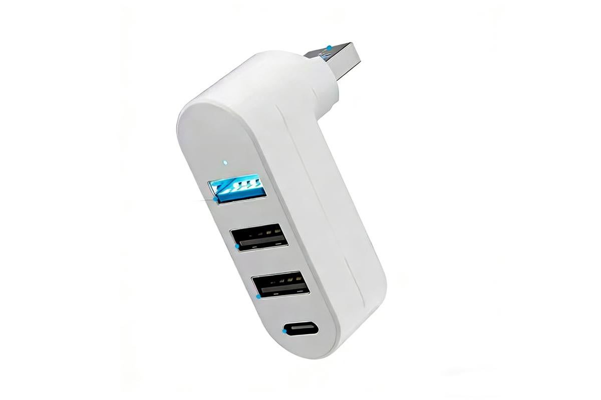4 Port USB Hub Rotatable 180 Degrees USB Splitter with Type-C for Laptop - White V1263-JX-6328-2