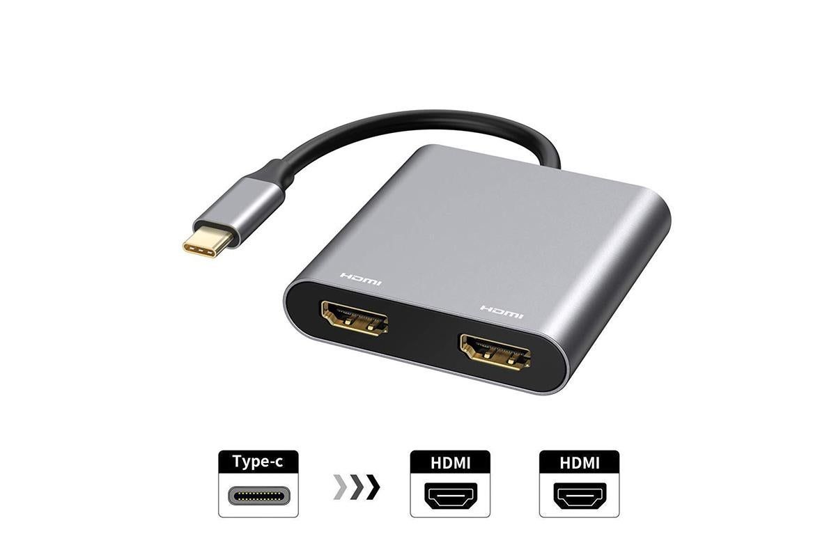 USB C to Dual HDMI Adapter 4K@30Hz Splitter for 2 Monitors Laptop V1263-JX-6329