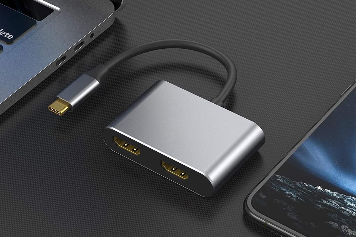 USB C to Dual HDMI Adapter 4K@30Hz Splitter for 2 Monitors Laptop V1263-JX-6329