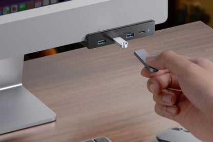 USB Hub 3.0 Aluminum 4-Port USB Adapter with 3 USB-A Data Ports for Monitors Desks - Black V1263-JX-6335-1