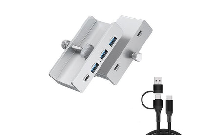 USB Hub 3.0 Aluminum 4-Port USB Adapter with 3 USB-A Data Ports for Monitors Desks - Silver V1263-JX-6335-2
