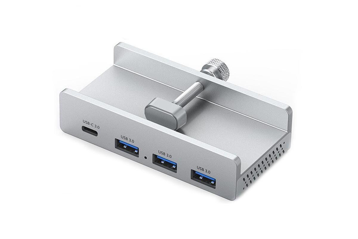 USB Hub 3.0 Aluminum 4-Port USB Adapter with 3 USB-A Data Ports for Monitors Desks - Silver V1263-JX-6335-2