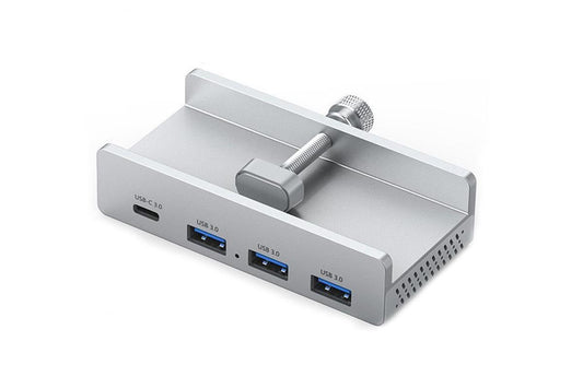 USB Hub 3.0 Aluminum 4-Port USB Adapter with 3 USB-A Data Ports for Monitors Desks - Silver V1263-JX-6335-2