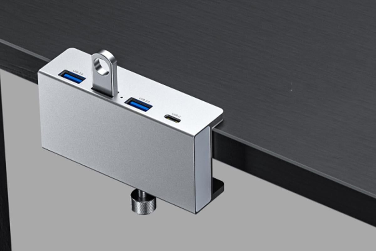 USB Hub 3.0 Aluminum 4-Port USB Adapter with 3 USB-A Data Ports for Monitors Desks - Silver V1263-JX-6335-2