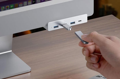 USB Hub 3.0 Aluminum 4-Port USB Adapter with 3 USB-A Data Ports for Monitors Desks - Silver V1263-JX-6335-2