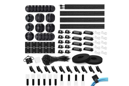 173Pcs Cable Management Organizer Kit Cable Sleeve Split with Self Adhesive Cable Clips Holder V1263-JX-6339