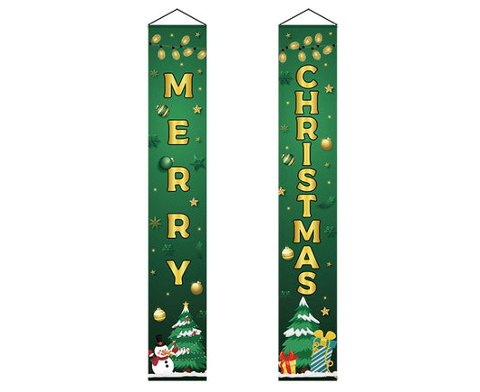 1 Pair Christmas Couplet Scene Layout Thicker Xmas Porch Sign Hanging Banner Party Supplies-Green V1263-JX-634