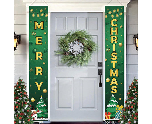 1 Pair Christmas Couplet Scene Layout Thicker Xmas Porch Sign Hanging Banner Party Supplies-Green V1263-JX-634