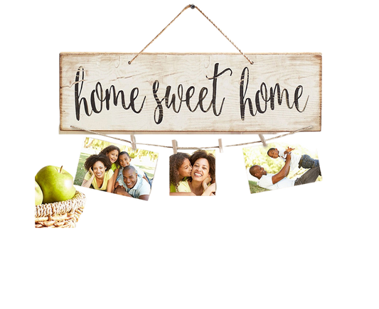 Vintage Sweet Home Letter Printed Wooden Wall Hanging Decor Photo Clip Ornament V1263-JX-635